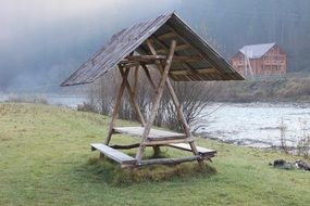 gazebo near the river in the Carpathians