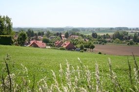 green fields in the countryside on a sunny day