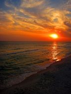 bright sunset over the sea in florida