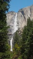 Beautiful waterfall in Yosemite on a sunny day