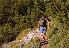 young man went hiking in the mountains