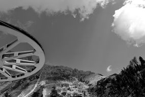 monochrome picture of an elevator in the mountains