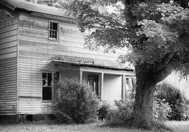 monochrome picture of a rural house
