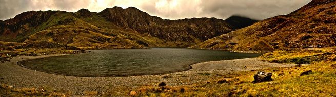 beautiful lake panorama among the hills