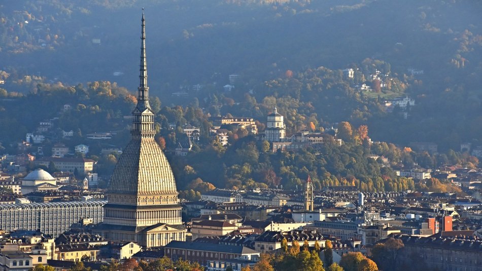 panorama of the city of torino in a sunny haze