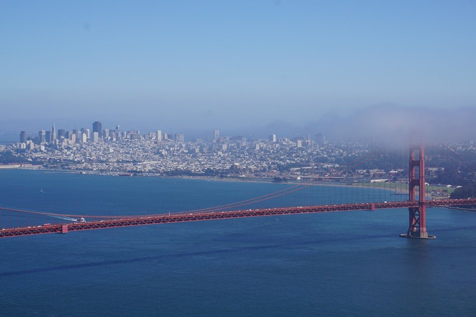 panorama of a golden gate bridge against the background of san francisco