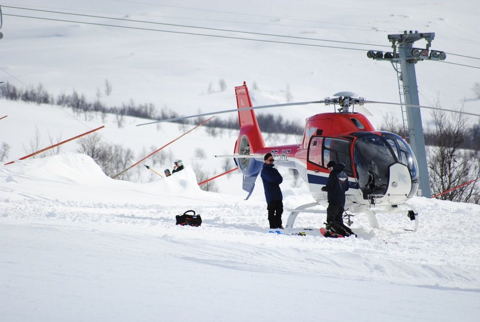 Winter Swedish Mountain helicopter view