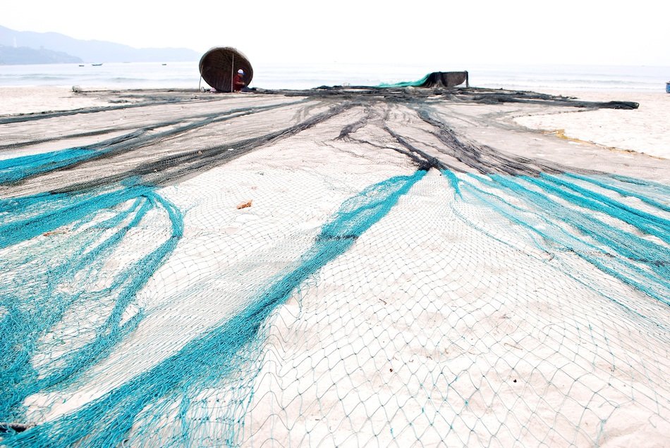 endless fishing nets on the coast