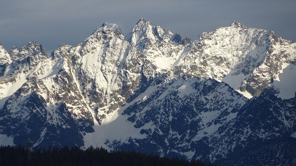 panorama of high Tatras in the snow on a sunny day