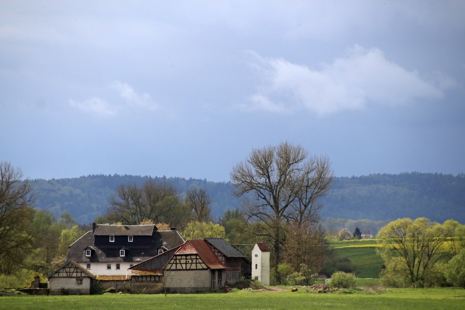 old scenic farm at spring, switzerland