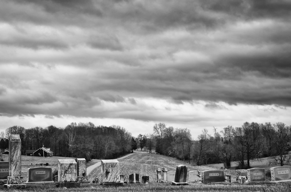 monochrome picture of rural cemetery