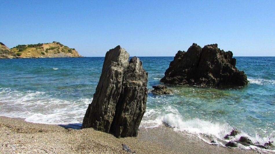 rocks on the pebble beach in Skiathos