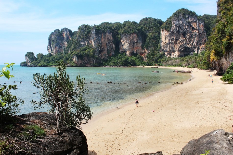 Beautiful beach scene near the mountains