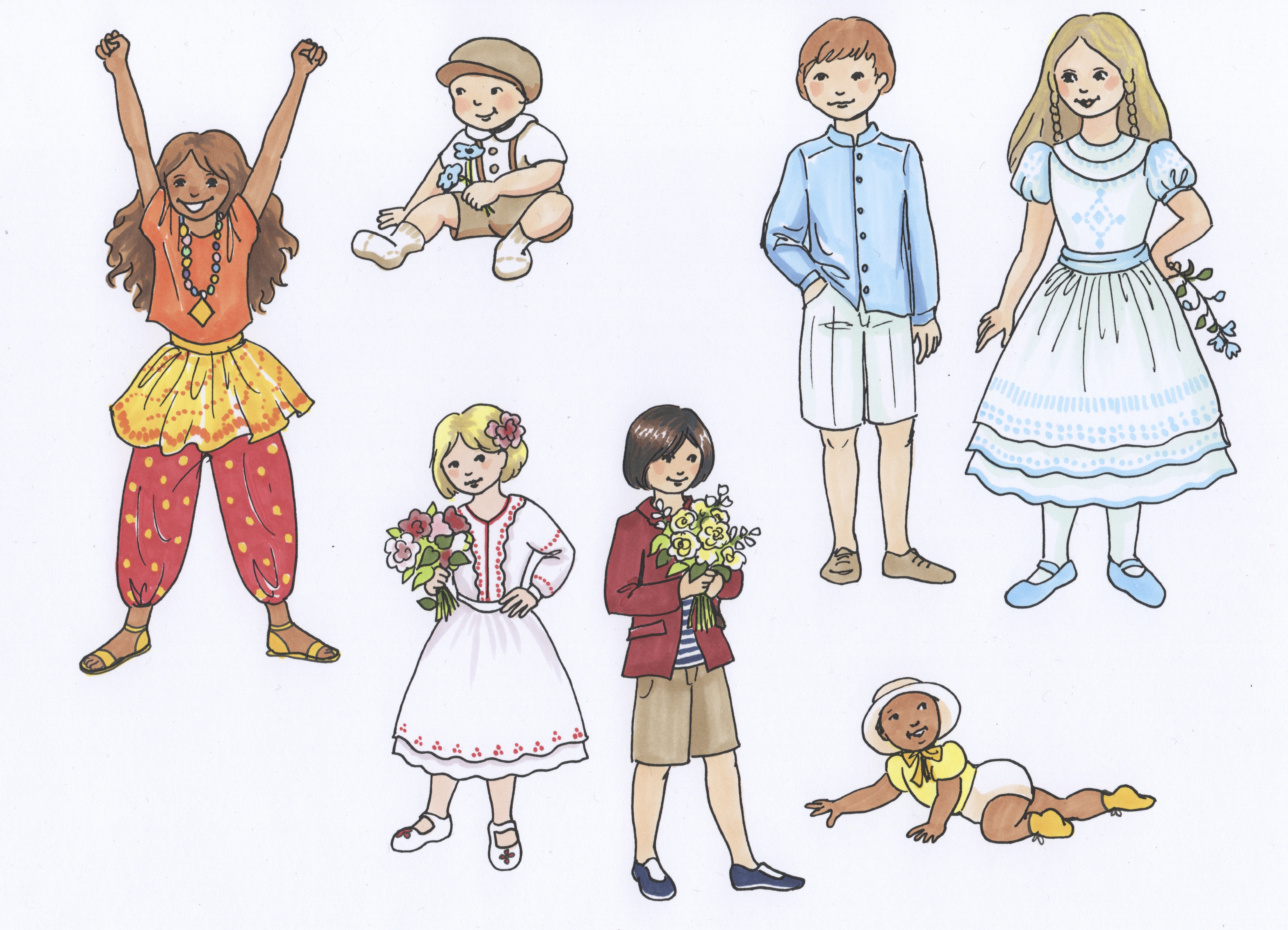 Дети в разной одежде рисунок