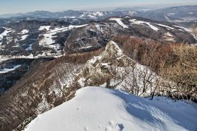 panoramic view of winter in the mountains on a clear day