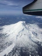 View of the snowy mt hood from the airplane