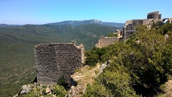 panoramic view of the ruins of an old castle in the pyrenees