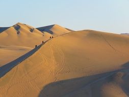 distant view of people on dunes in the desert