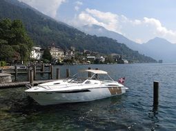 motor boat on the shore of Lake Lucerne