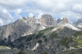 scenic tre cime di lavaredo, three distinctive battlement-like peaks, italy