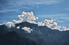 view of clouds on the mountain peaks