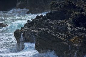 waves on coastal cliffs close up