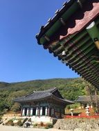 panoramic view of the temple courtyard in korea on a sunny day