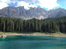 Carezza Lake at the foot of the Dolomites