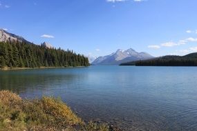 panoramic view of a picturesque mountain lake and forest in canada