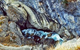 A stream of water near the rocks