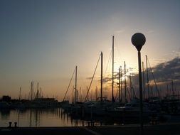 Landscape of port at the sunset