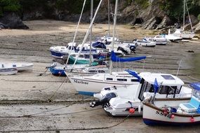 yachts on the shore in Newquay
