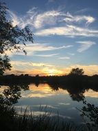 clouds at sunset reflected in the lake
