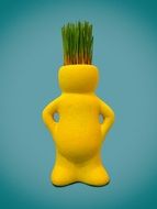 green grass in a yellow decorative pot