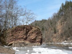 Ice on Mountain River at Winter