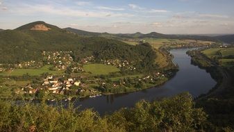 distant view of a village on the Elbe in the Czech Republic