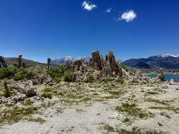 tufa rock formation on a lake in California