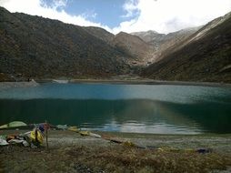 Landscape of lake near the mountains