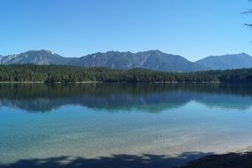 picturesque landscape of Bavaria is reflected in Lake Eibsee