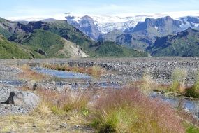 river in a valley at the foot of a glacier in iceland