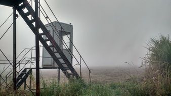 landscape of metal stairs on the street in winter