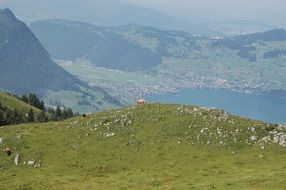 Landscape with Lake among green mountains, Switzerland