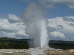 panoramic view of a geyser in Yellowstone National Park