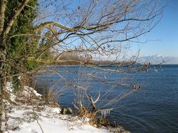snow on a lake in switzerland