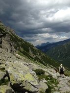 Landscape of tourist on the trail in the high Tatras before the storm