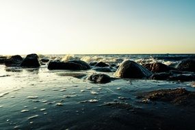 large round boulders on the coast of the Baltic Sea