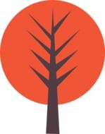 tree on orange circle background as a drawing
