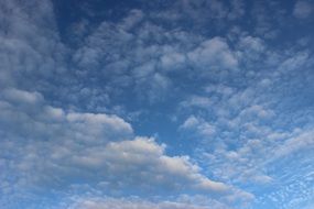 Beautiful blue sky in white, fluffy, cloudy haze in summer