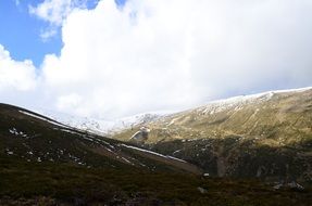 big cloud over mountains in snow