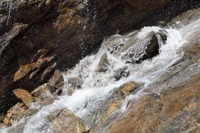 foaming waterflow among stones at rock